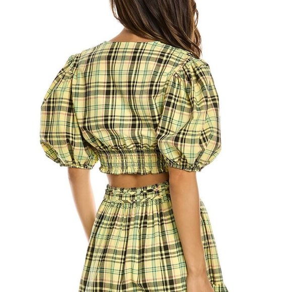 Derek Lam 10 Crosby Bella Crop Top Yellow Plaid Womens Size 6 - Picture 2 of 10